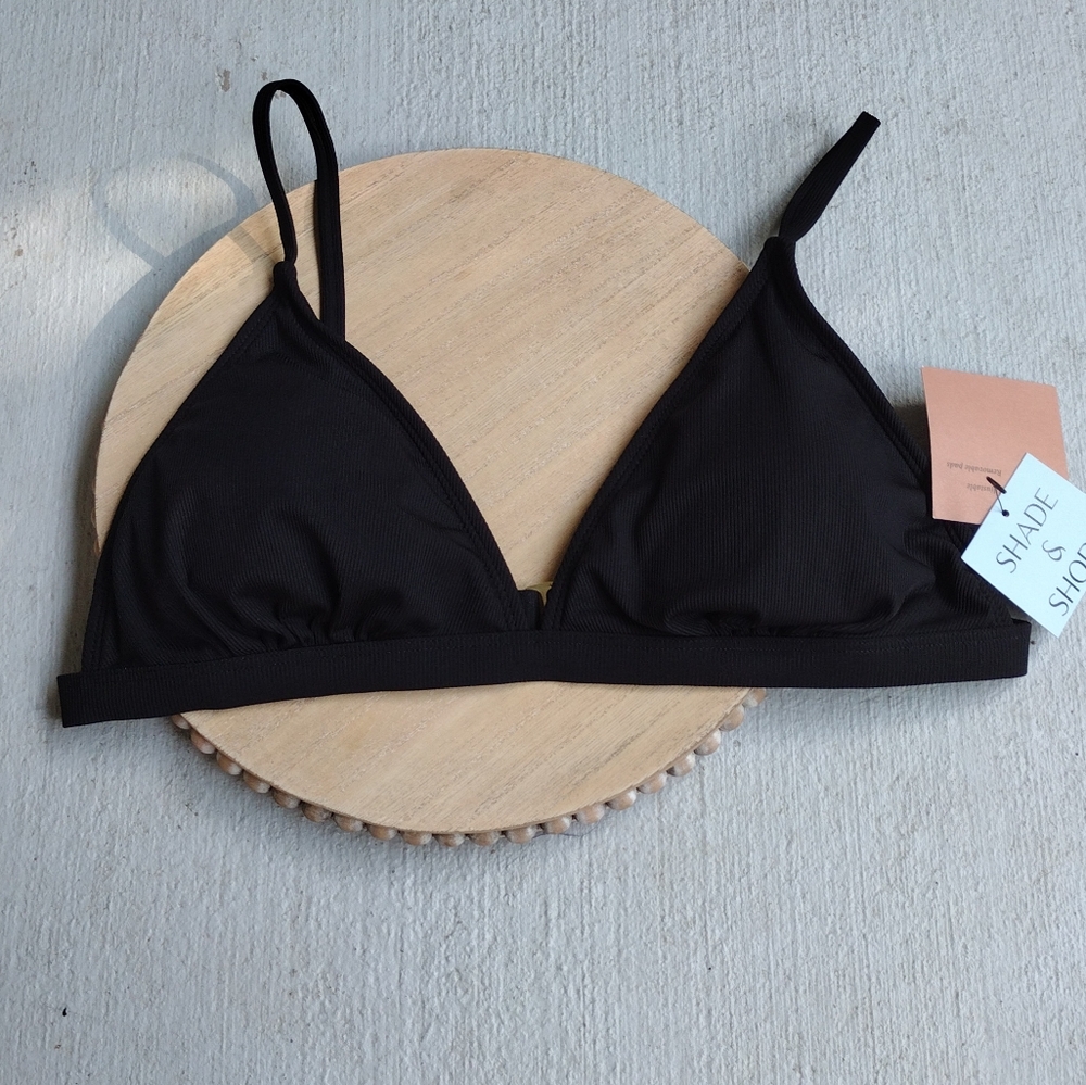 NWT Shade & Shore Black Ribbed Bikini Top Size L
